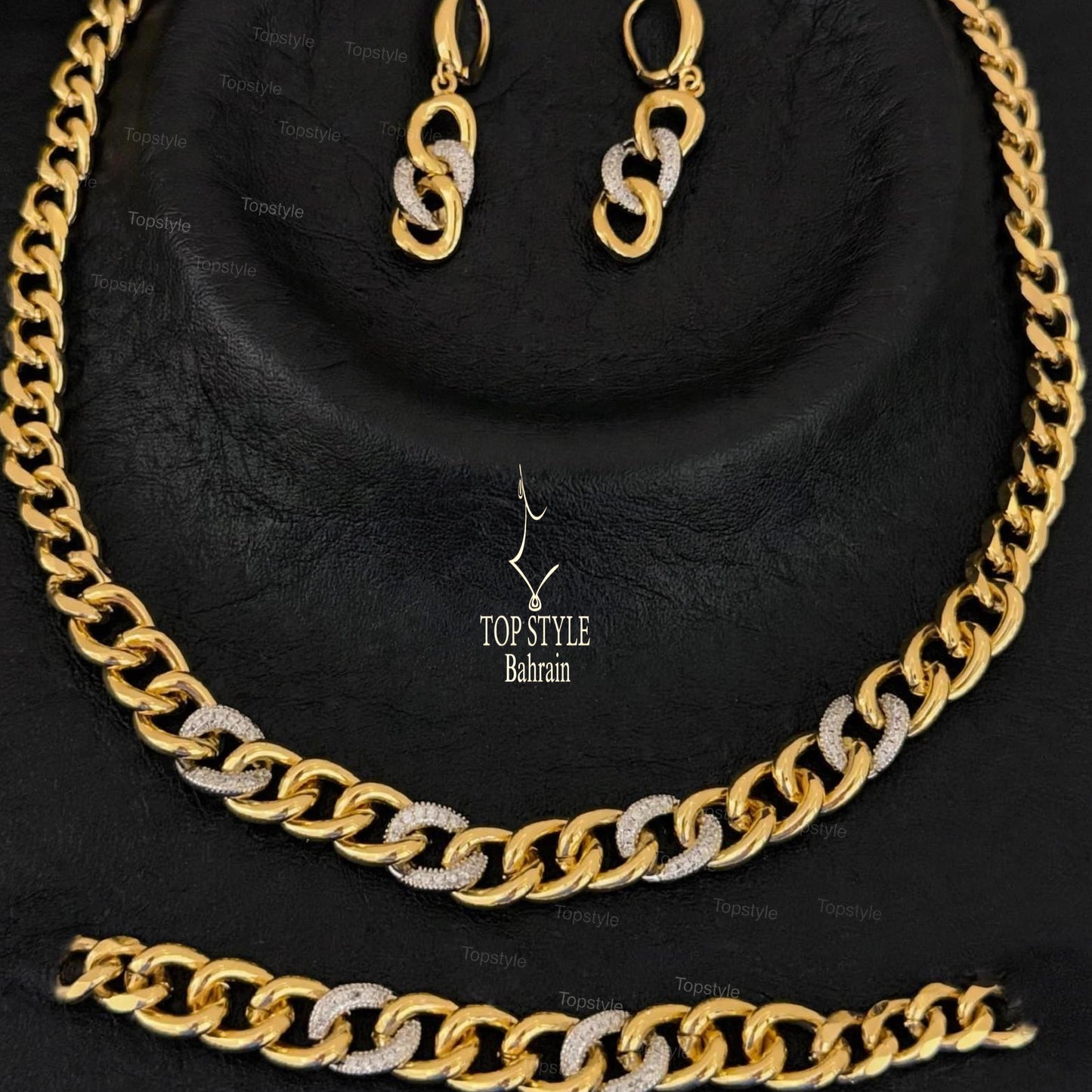 Luxury Cuban Link (3Pcs) Set with Pavé Zirconia - 21K Gold Plated
