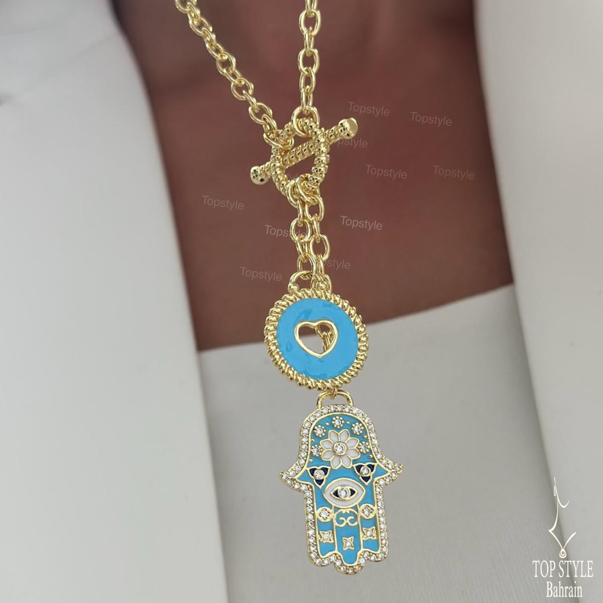 Aqua Hamsa Necklace
