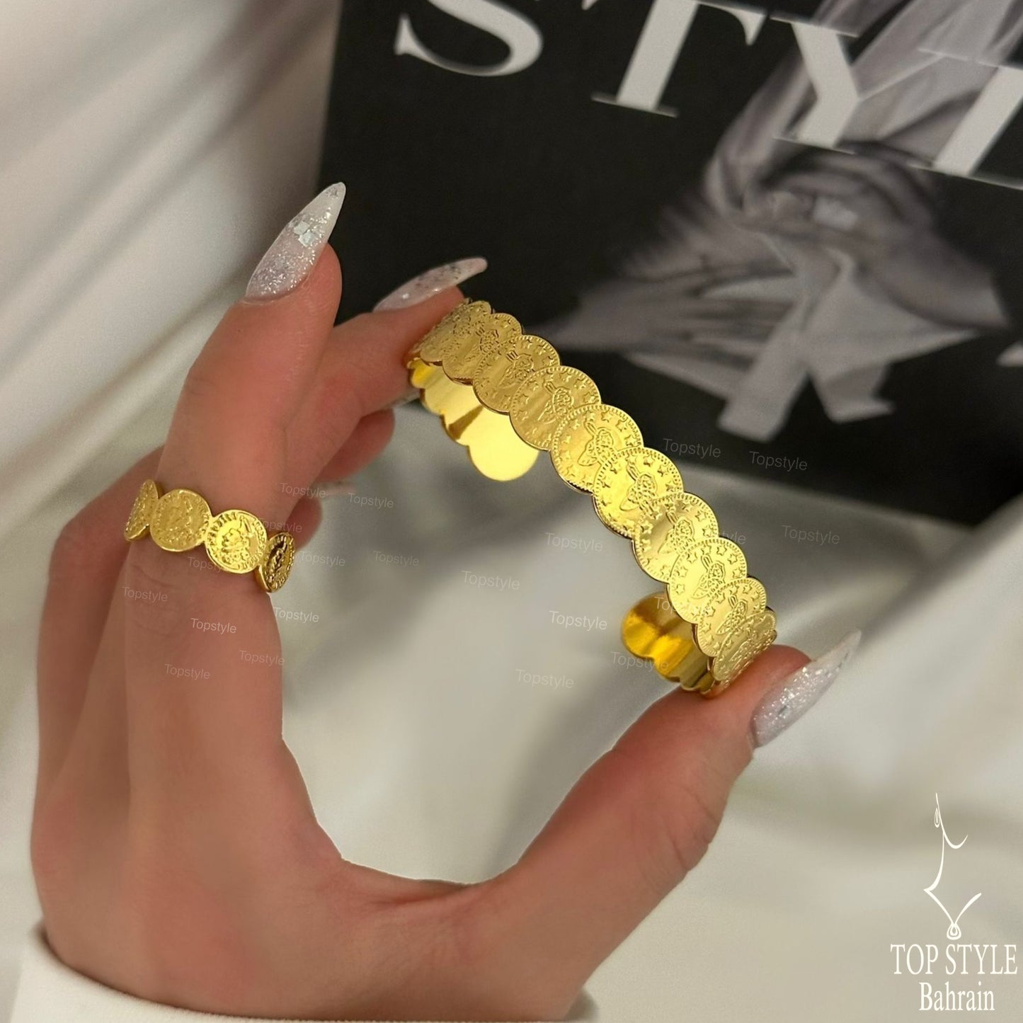 21K Gold Plated Coin Half Set (Cuff Bangle+Ring)