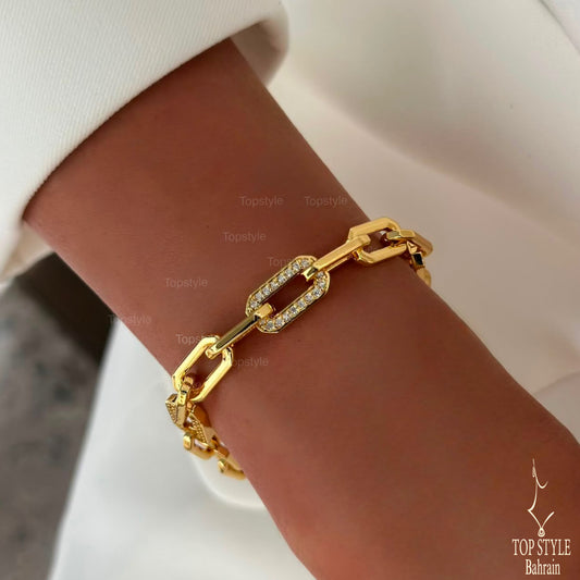 21K Gold Plated Paperclip CZ Bracelet