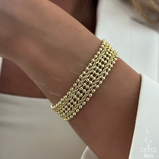 18K Gold Plated Beaded Ball Mesh Bracelet