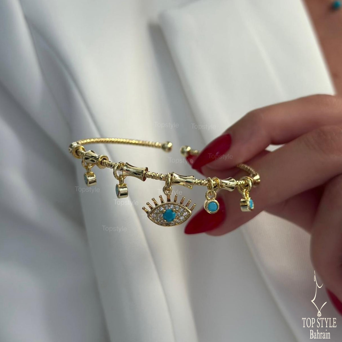 Evil Eye Charm Cuff Bracelet | 18K Gold Plated