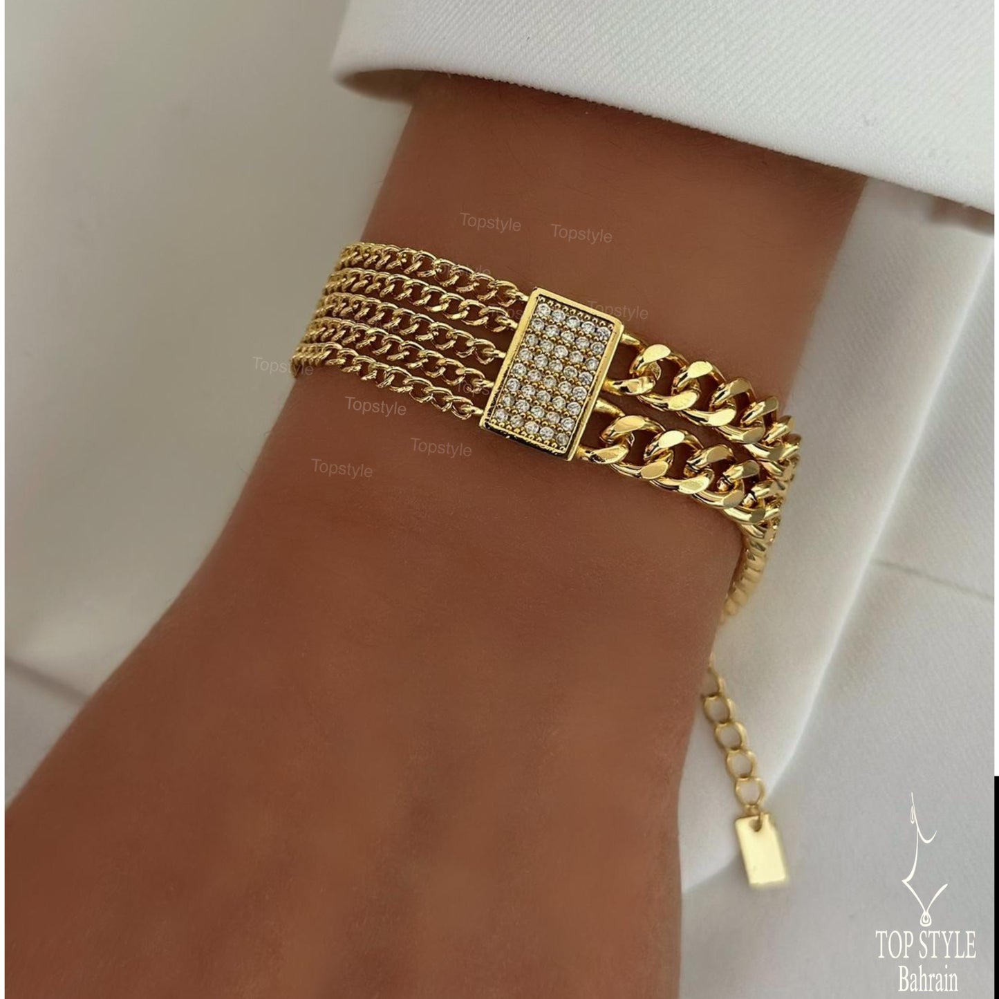 21K Gold Plated Multi Chain Layered Curb Bracelet