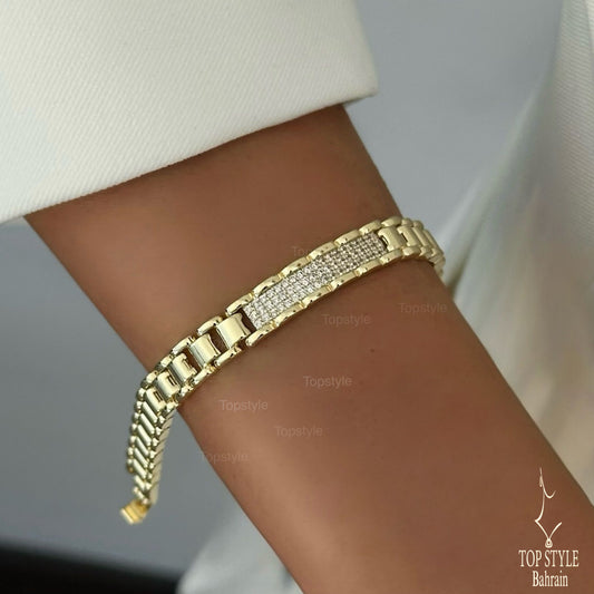 18K Gold Plated Clear CZ Bar Bracelet