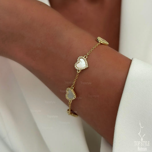18K Gold Plated Pave Heart Jewelry Bracelet