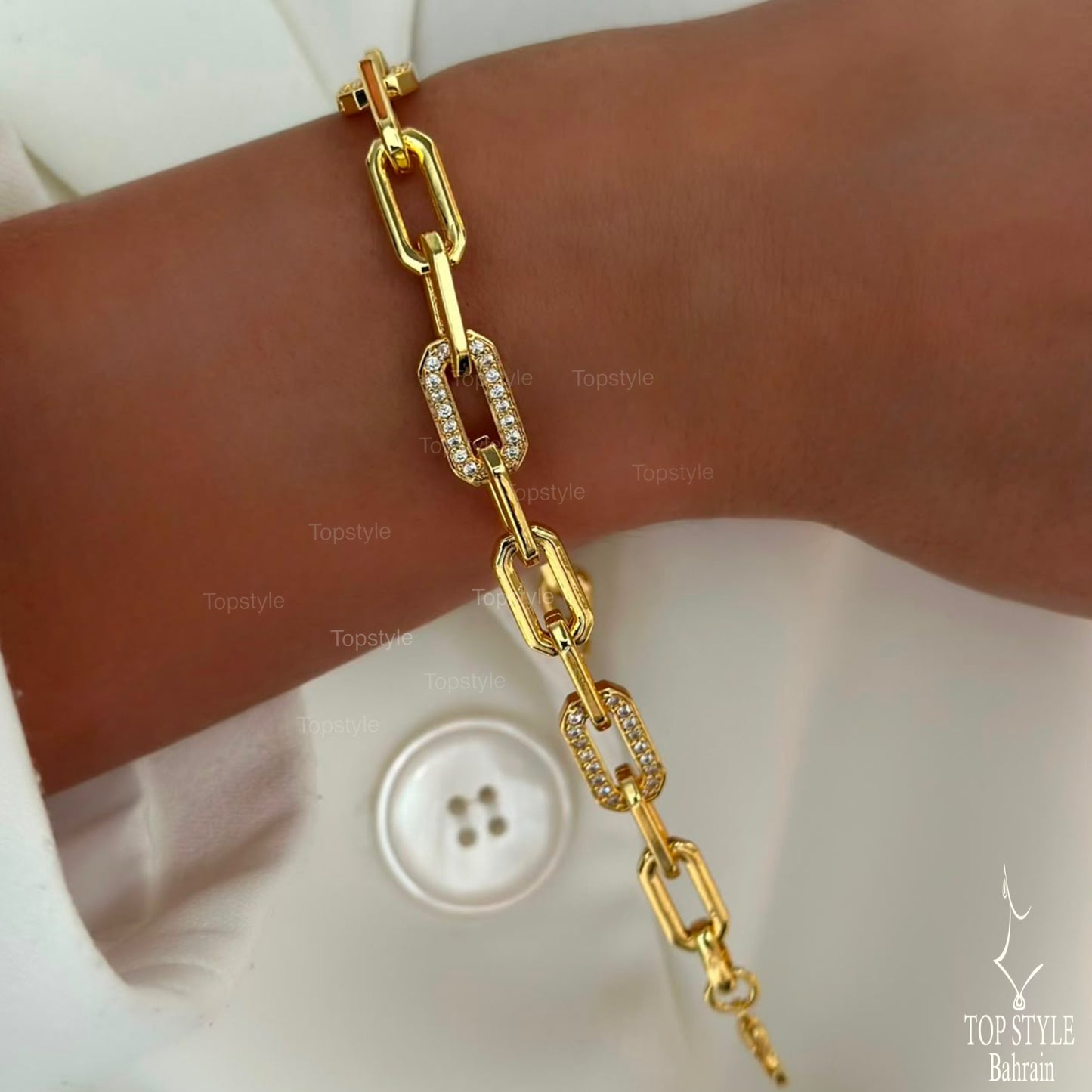 21K Gold Plated Paperclip CZ Bracelet