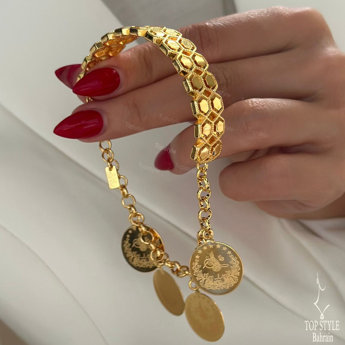 21K Gold Plated Honeycomb Coin Charm Bracelet