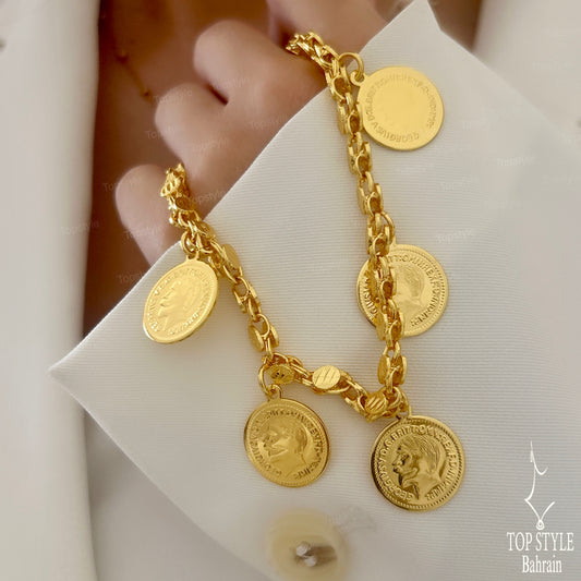 21k Gold Plated English Coin Bracelet