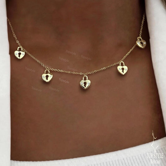 Dainty Heart Lock Choker Necklace | 18K Gold Plated
