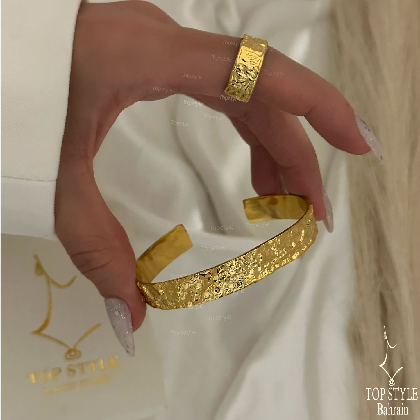 Gold Plated Hammered Half Set (Bracelet + Ring)
