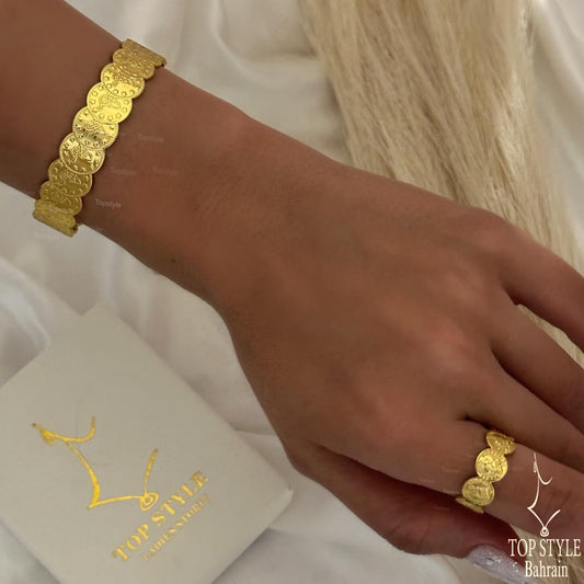 21K Gold Plated Coin Half Set (Cuff Bangle+Ring)
