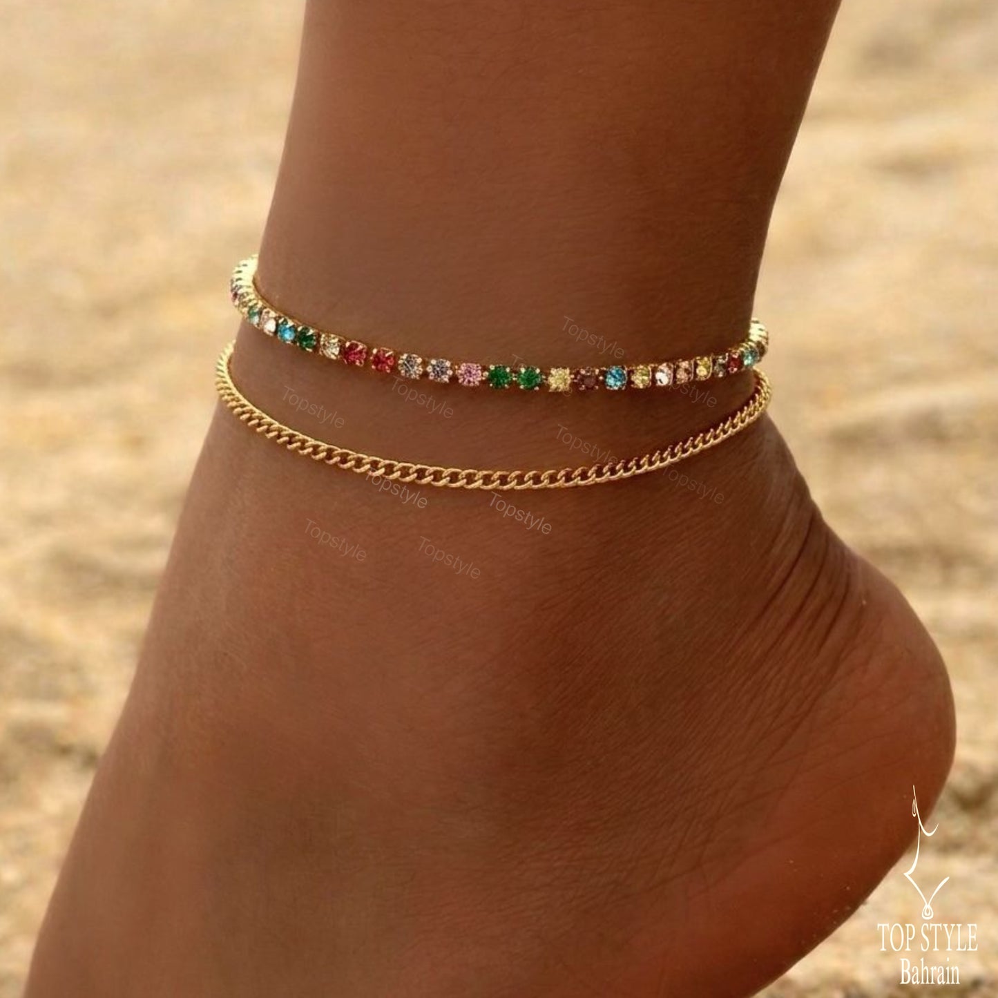 21K Gold-Plated Multi-Color Chain Layered Anklet