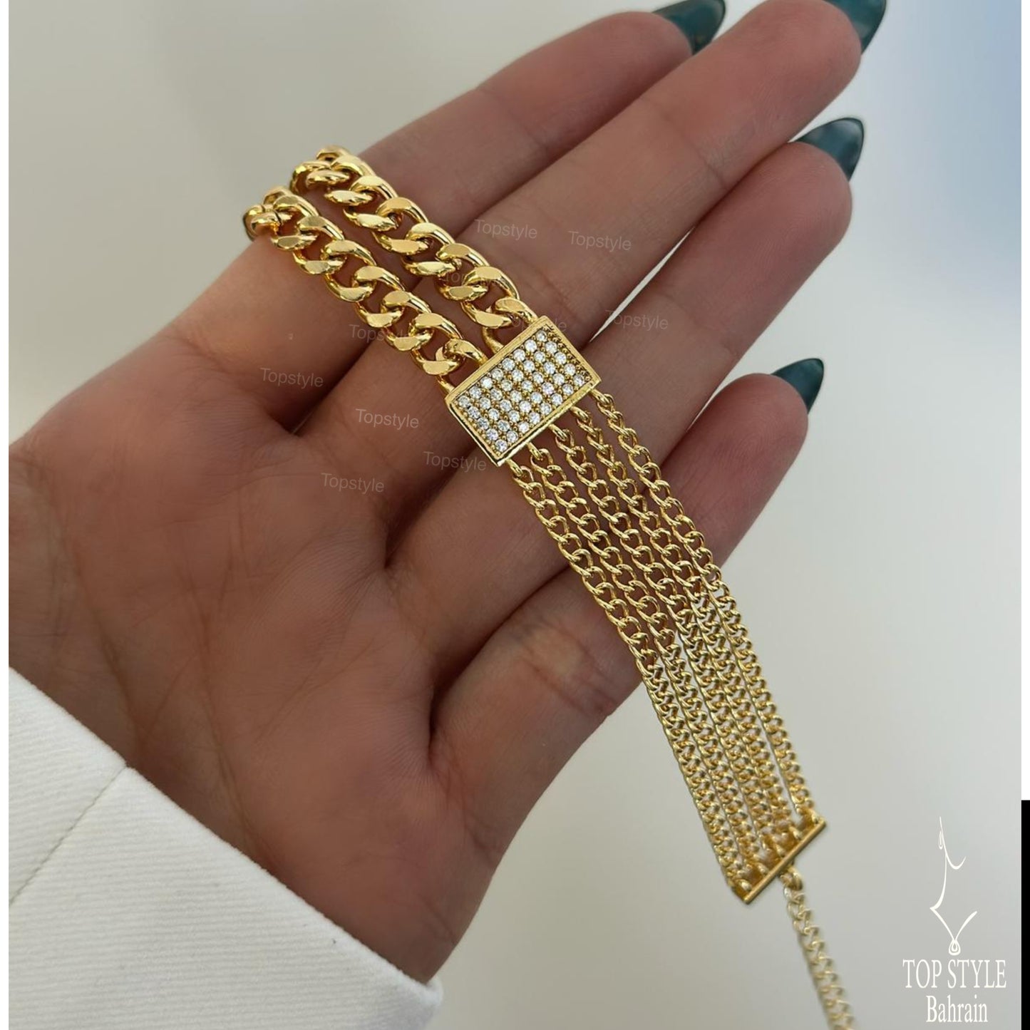 21K Gold Plated Multi Chain Layered Curb Bracelet