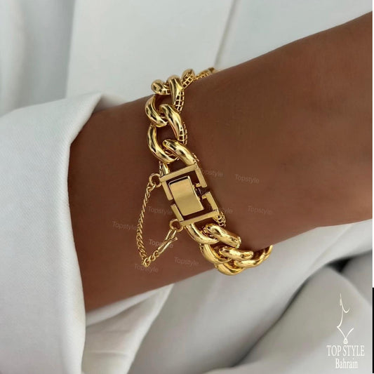 21K Gold Plated Bold Chain Lock Bracelet