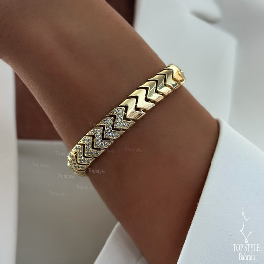 18K Gold Plated CZ Chevron Link Bracelet