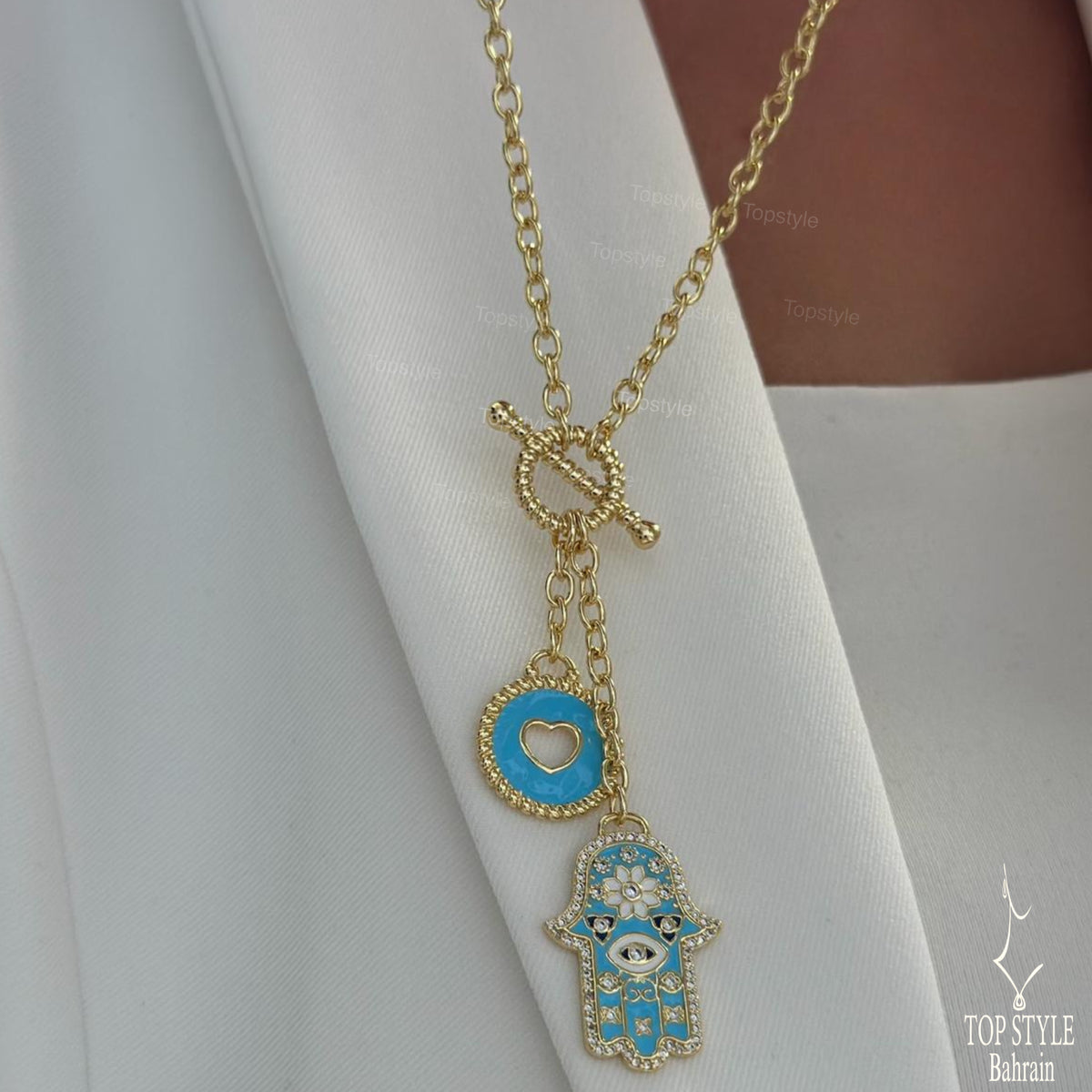 Aqua Hamsa Necklace