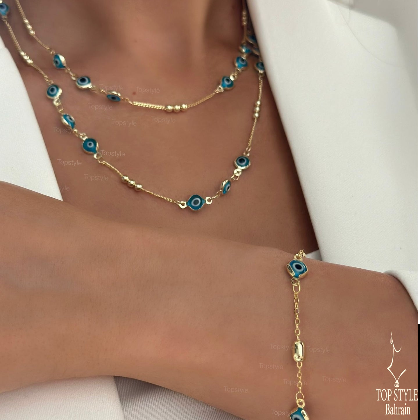 Nazar Luxe Set (Necklace + Bracelet)| 18K Gold Plated