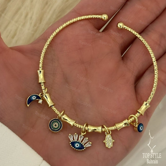 18K Gold Plated Eye Charms Cuff Bangle