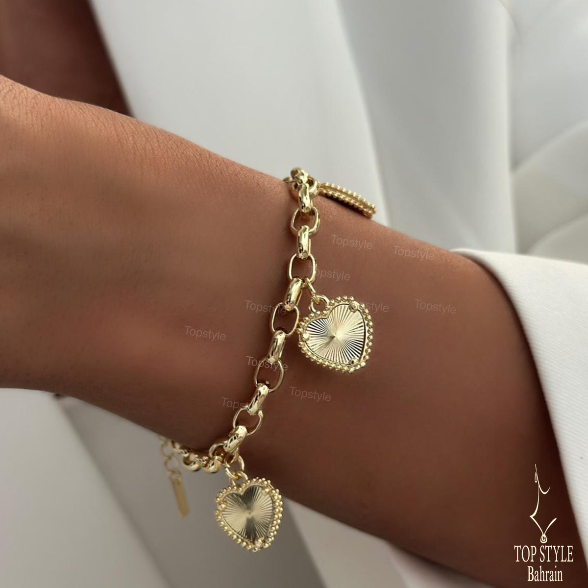 Triple Sunray Heart Charm Bracelet | 18K Gold Plated