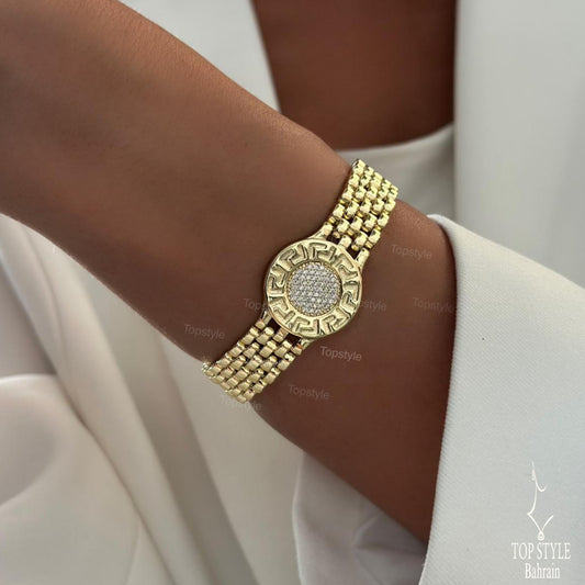 Greek Key Medallion Bracelet | 18K Gold Plated