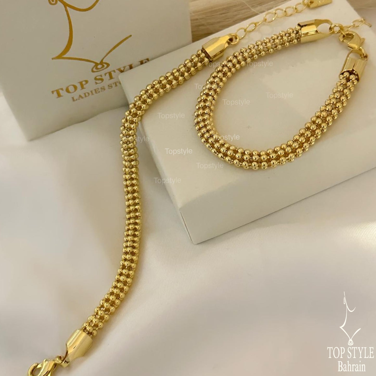 18K Gold-Plated Textured Bead Mesh Bracelet