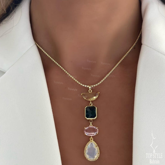 Aurora Multicolor Gemstone Drop Necklace | 18K Gold Plated