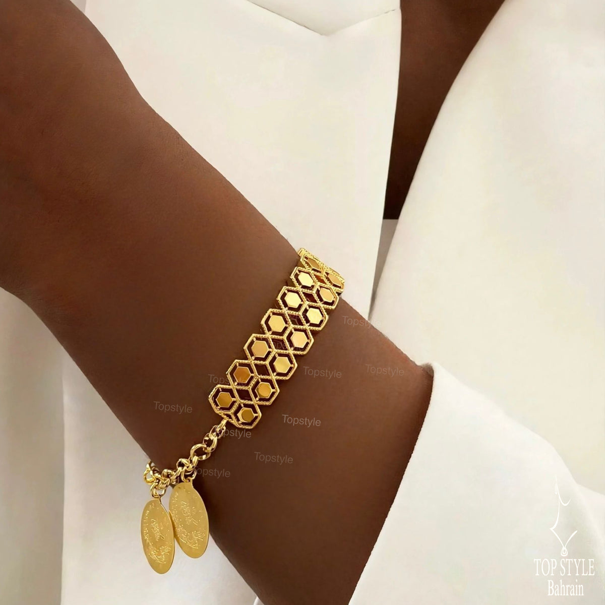 21K Gold Plated Honeycomb Coin Charm Bracelet