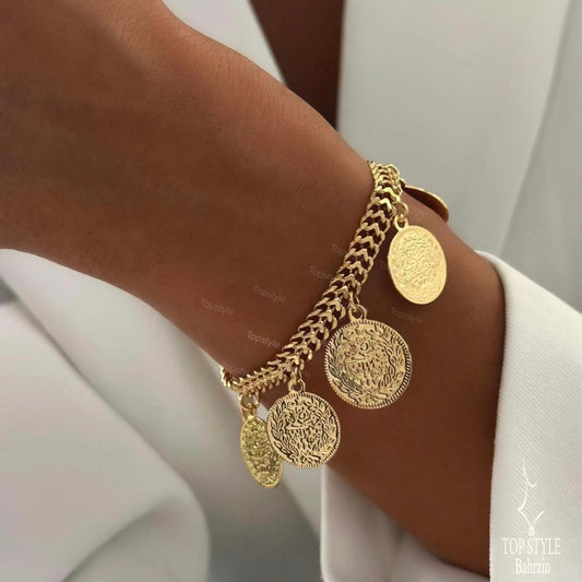 Ottoman Coin Charm Bracelet | 21K Gold Plated