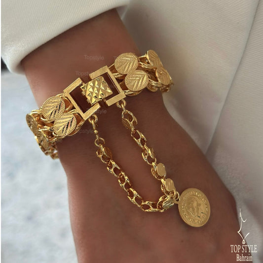 Vintage Gold Plated Coin Charm Belt Bracelet