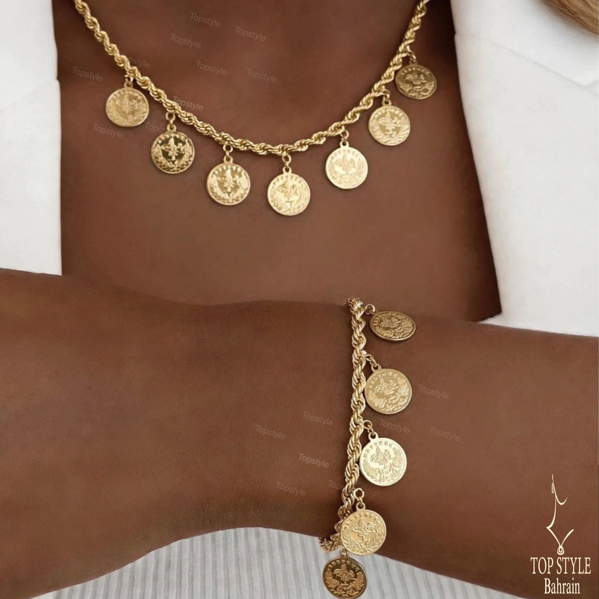 18K Gold Plated Ottoman Coin Necklace & Bracelet Set