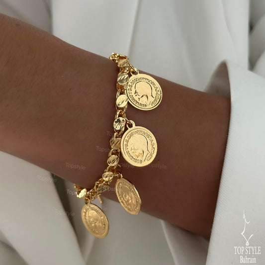 21K Gold Plated Coin Charm Bracelet