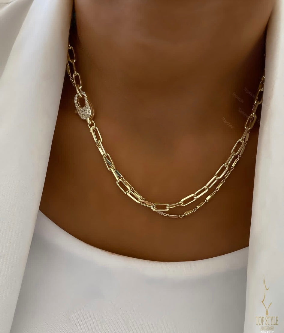 18K Gold Plated Paperclip Layered Necklace