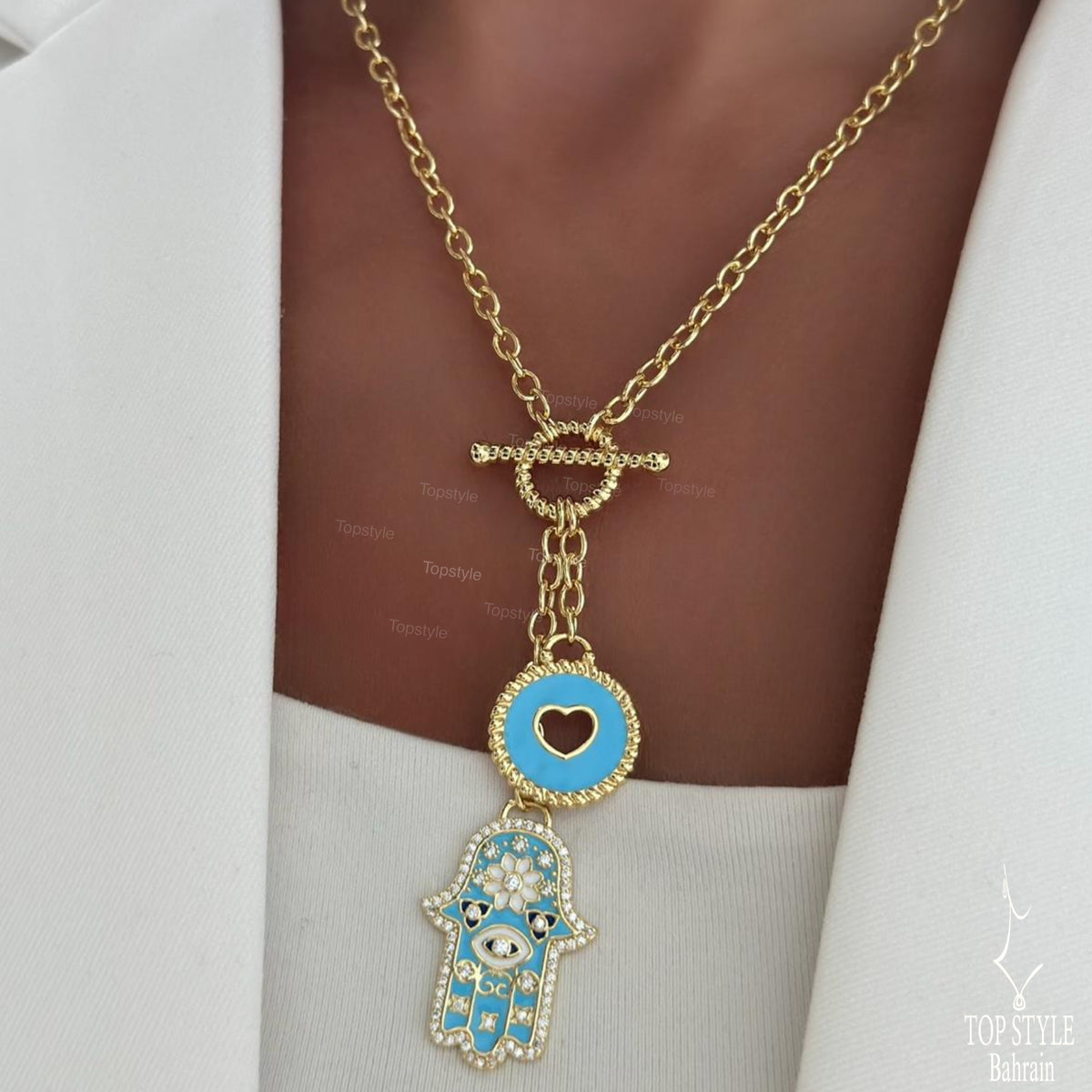 Aqua Hamsa Necklace