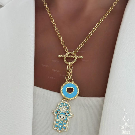 Aqua Hamsa Necklace