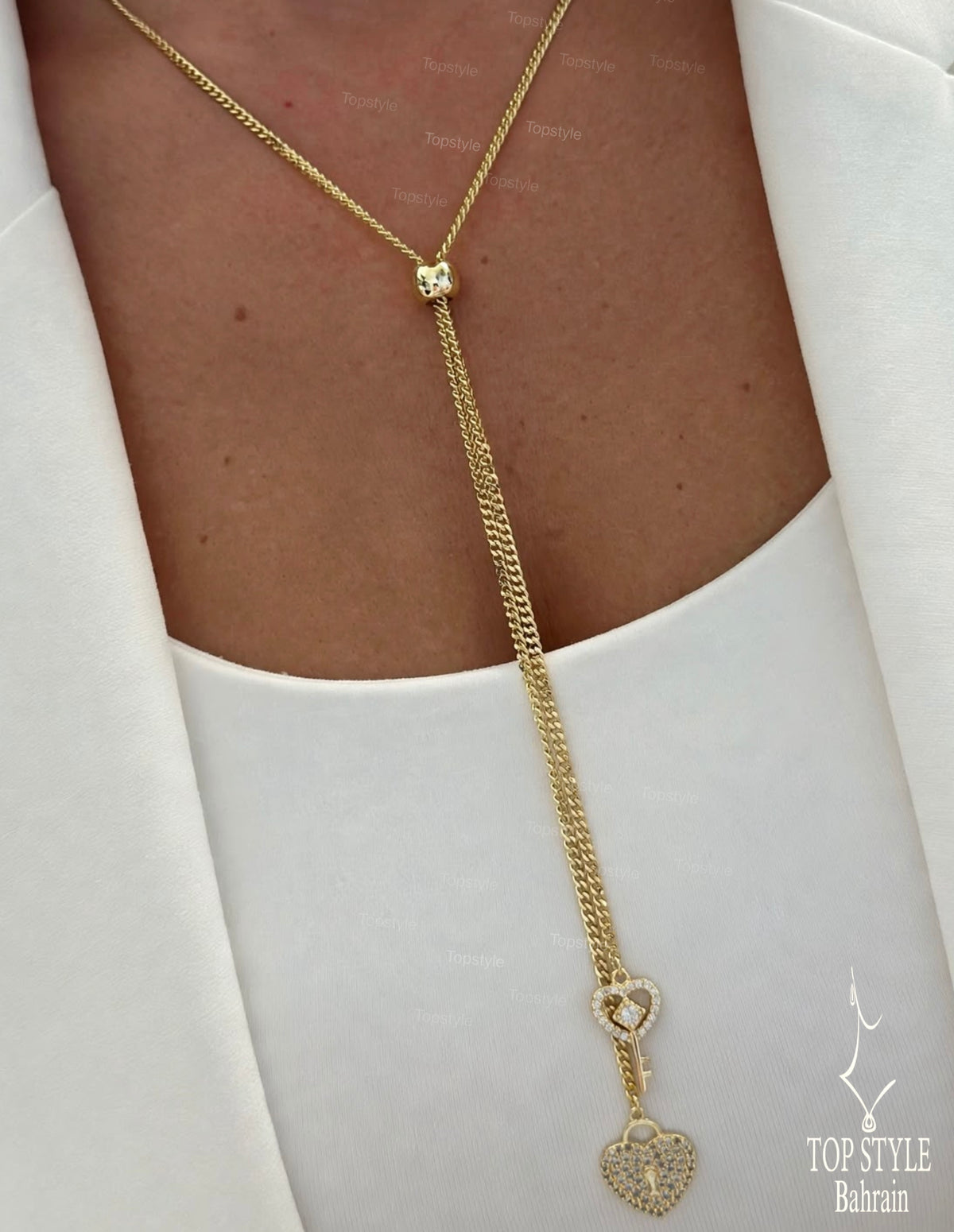 Amour Lock & Key Lariat Necklace - 18K Gold Plated