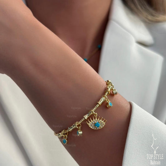 Evil Eye Charm Cuff Bracelet | 18K Gold Plated