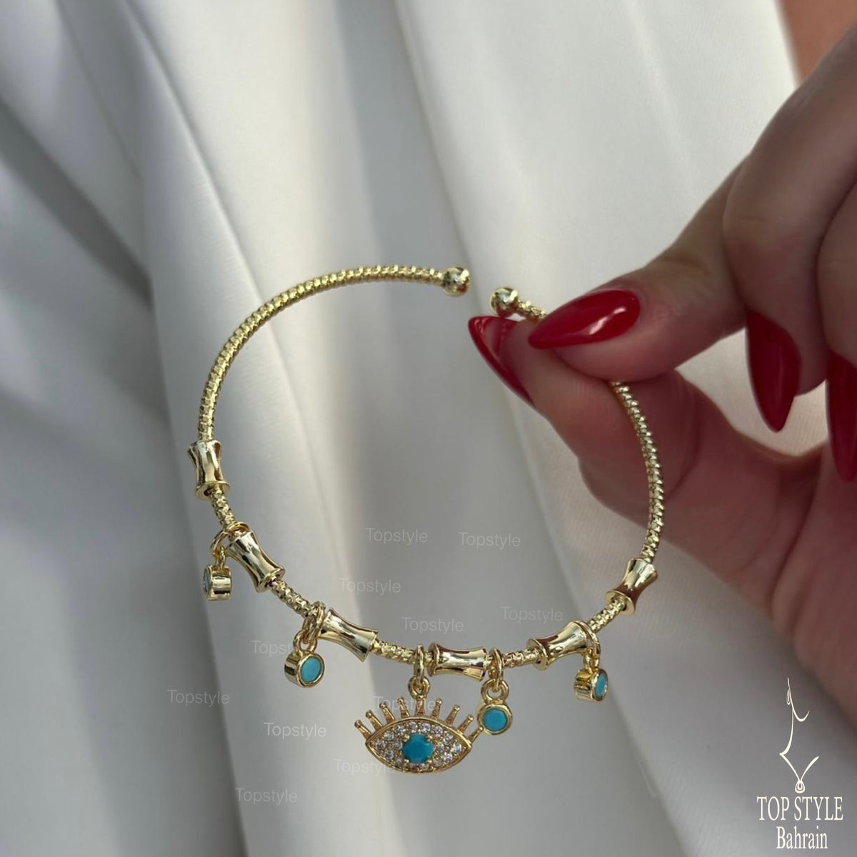 Evil Eye Charm Cuff Bracelet | 18K Gold Plated