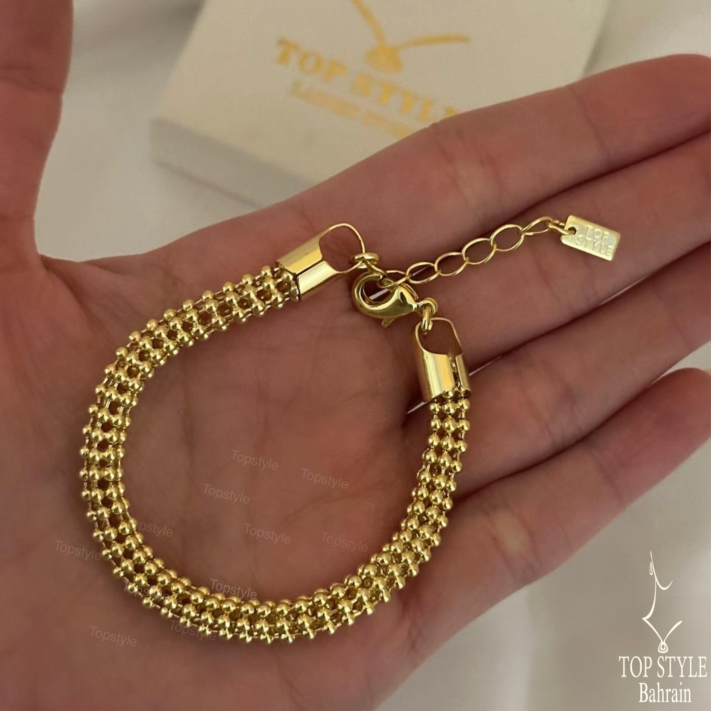18K Gold-Plated Textured Bead Mesh Bracelet
