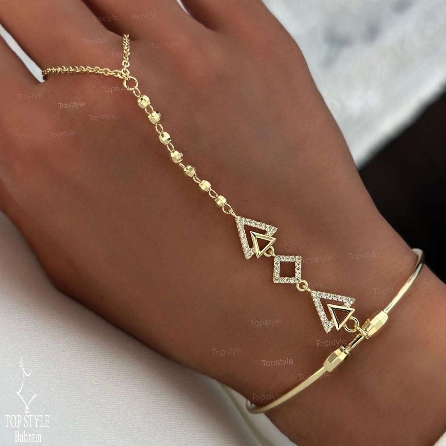 18K Gold Plated Geometric CZ Hand Chain Bracelet