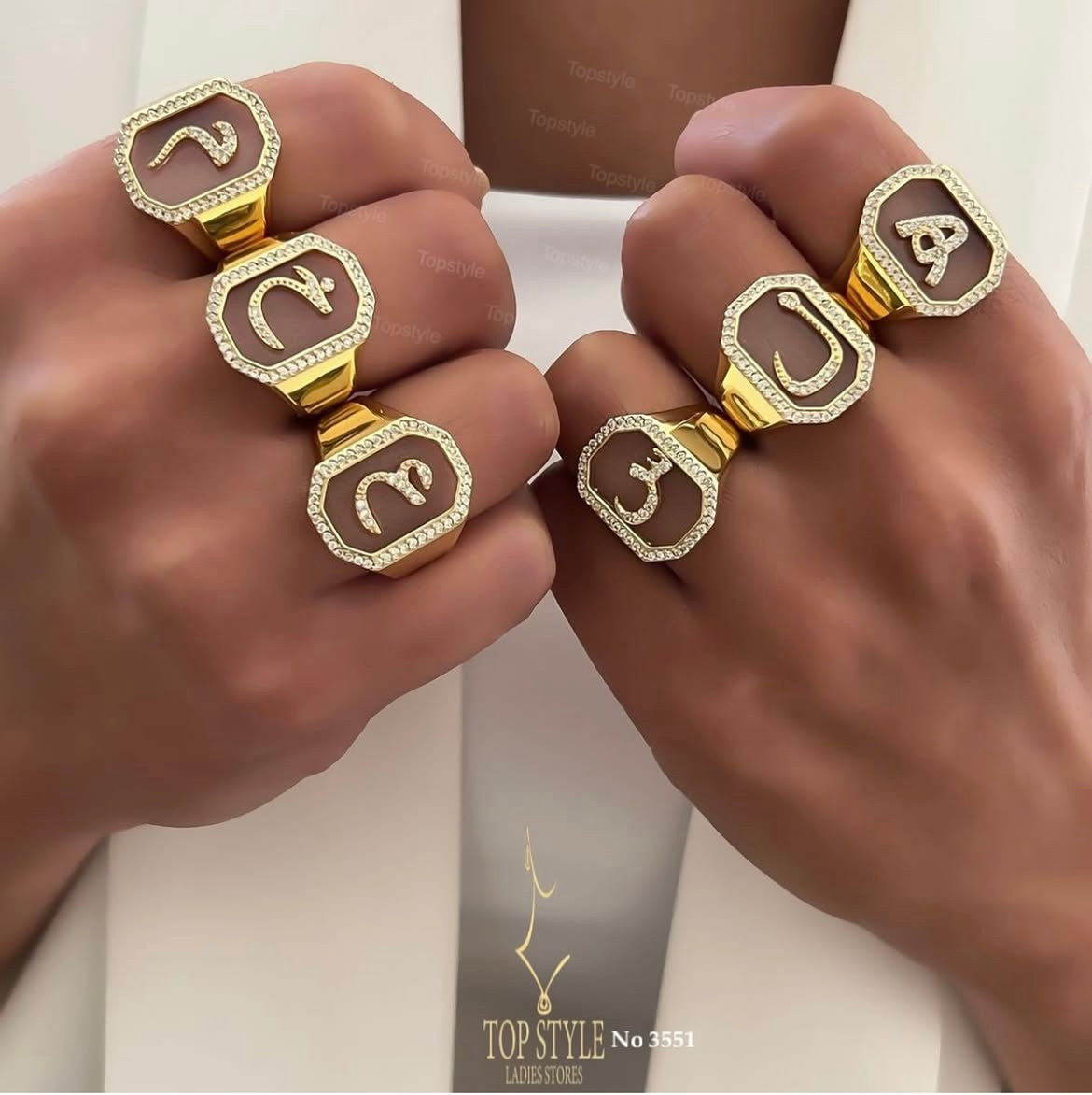 18K Gold Plated Arabic Letter Adjustable Ring