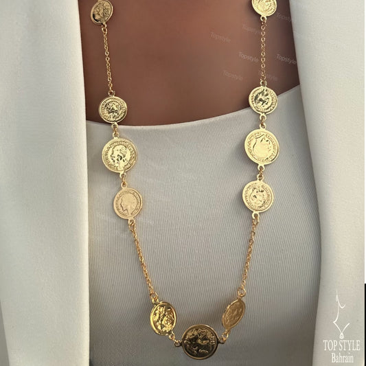 21K Gold Plated Coin Long Necklace