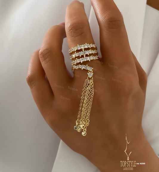 18K Gold Plated Crystal Layers Tassel Ring