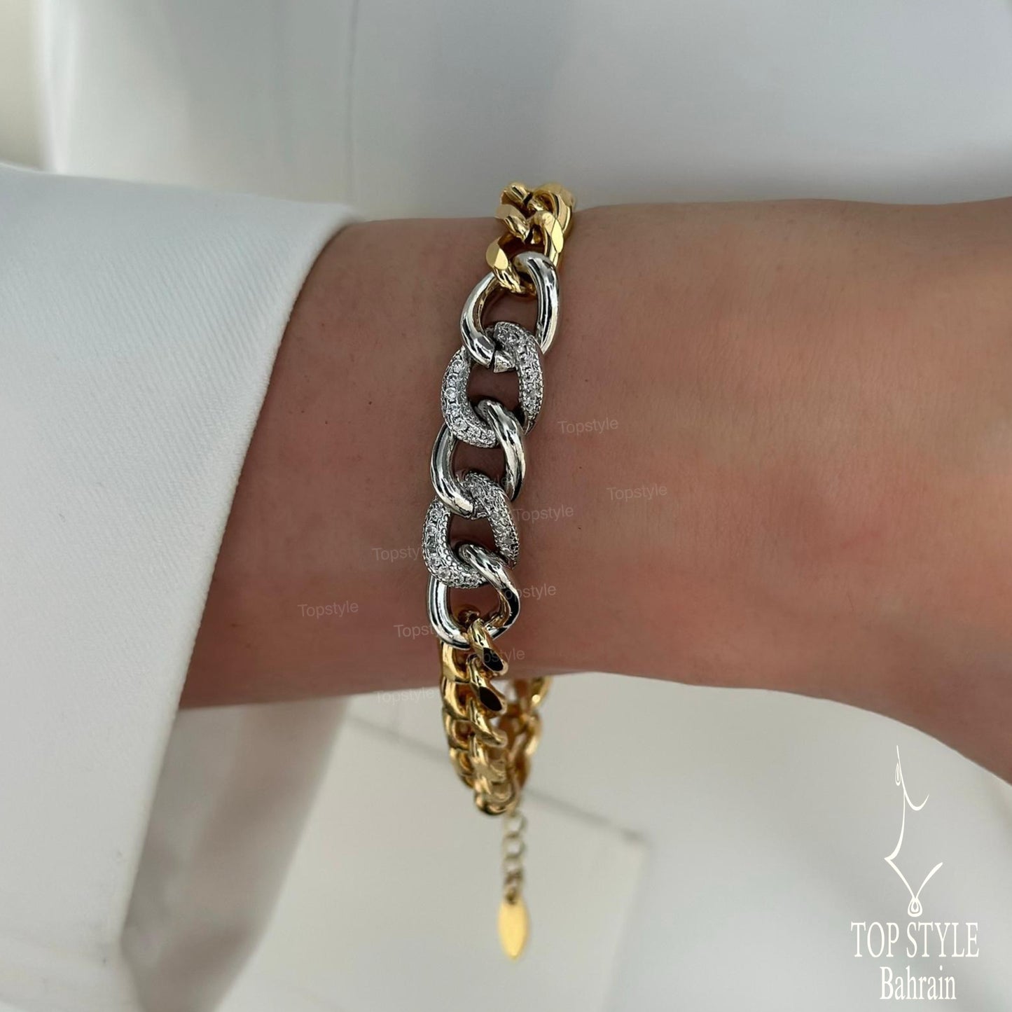 21K Gold Plated Two Tone Chain Bracelet