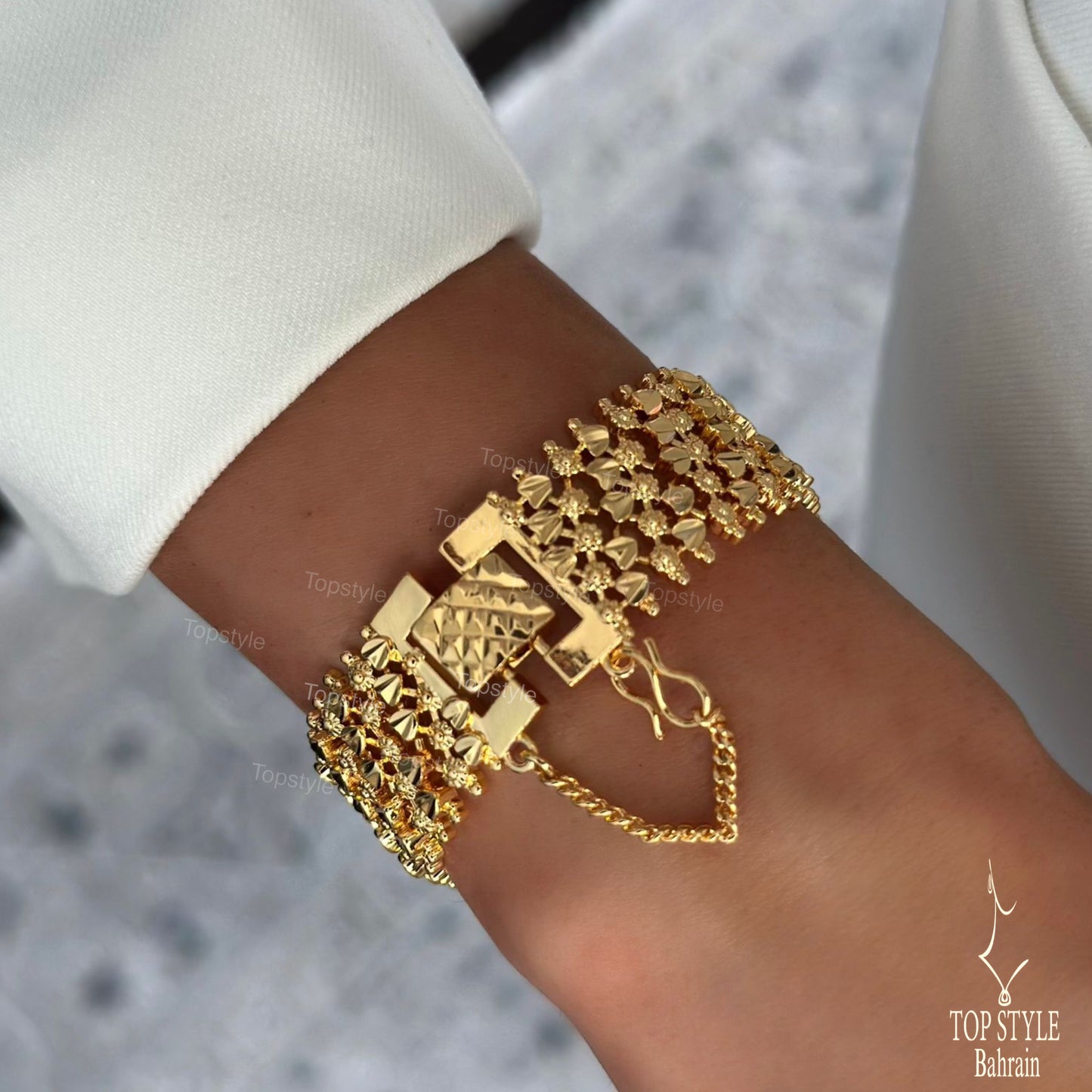 21K Gold Plated Filigree Mesh Bracelet with Safety Chain