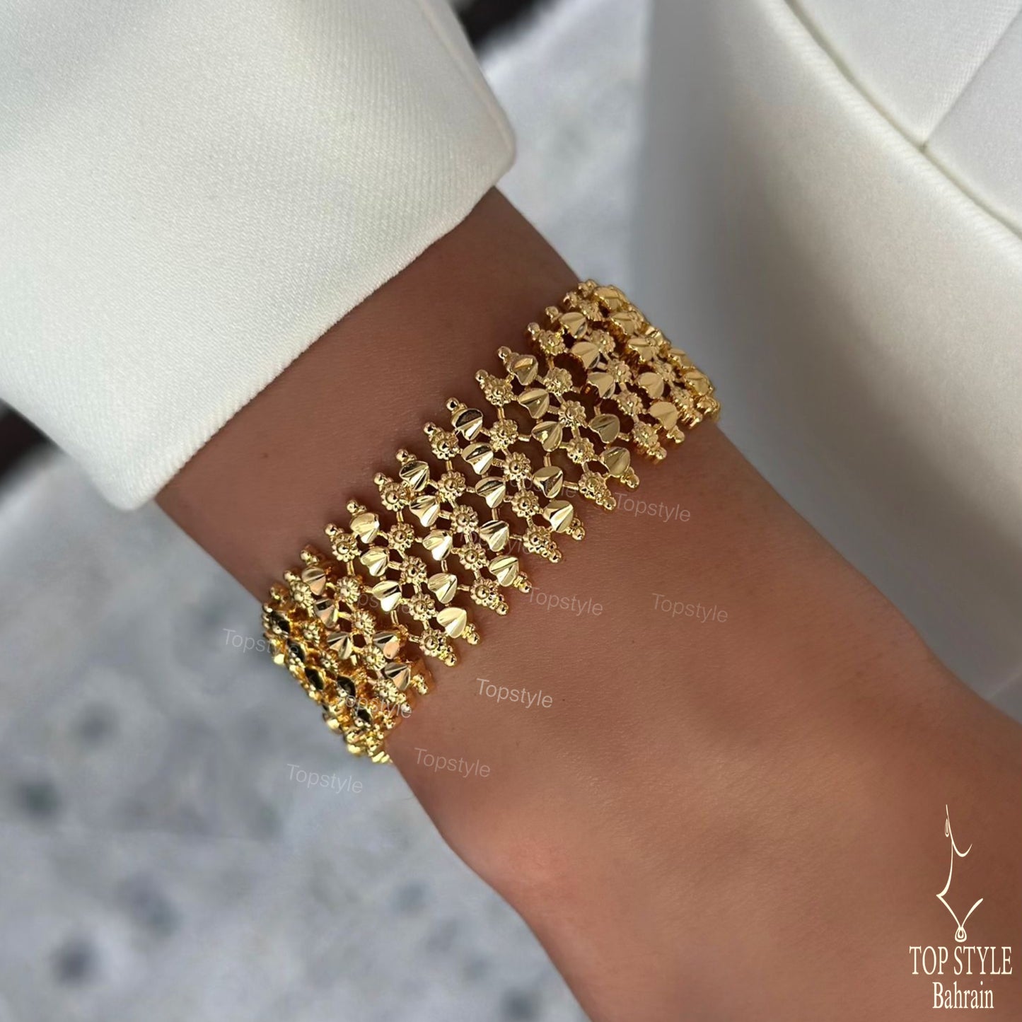 21K Gold Plated Filigree Mesh Bracelet with Safety Chain