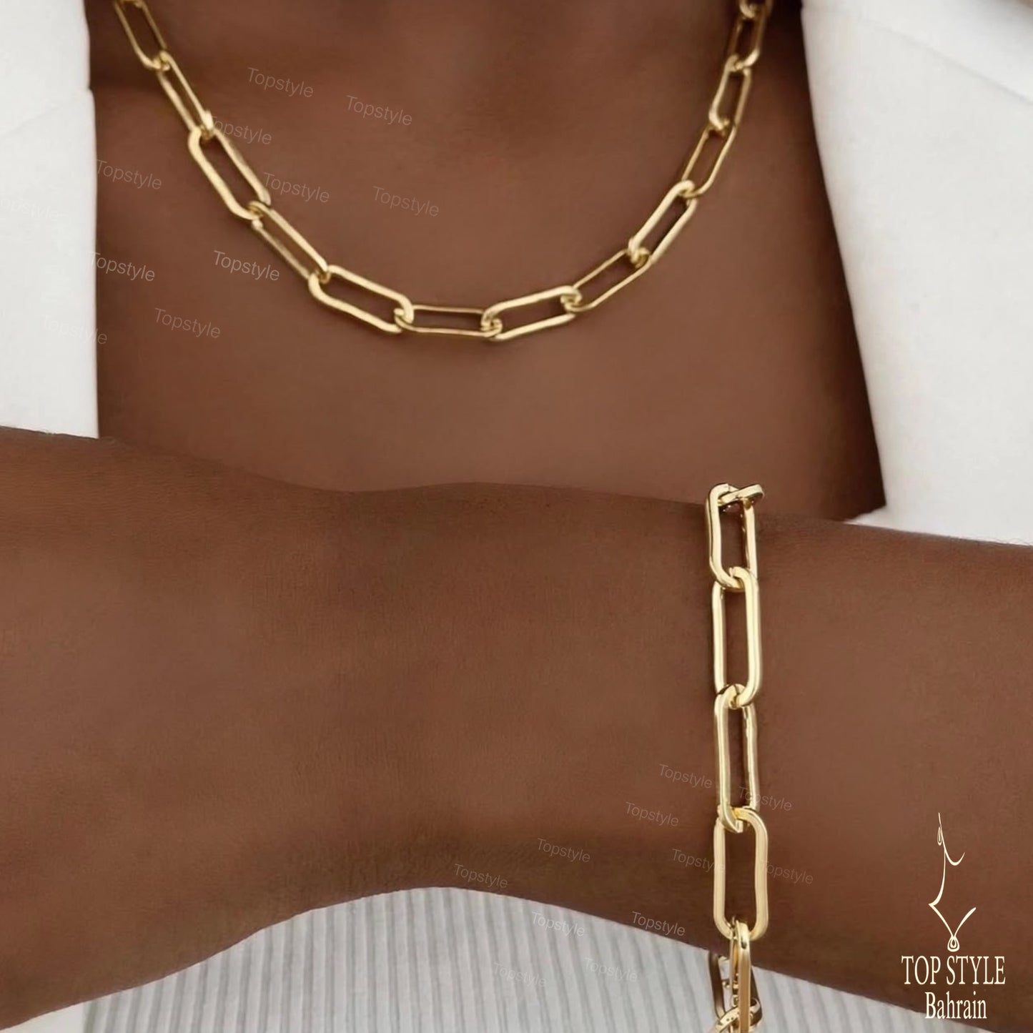 18K Gold Plated Paper Clip Chain Set