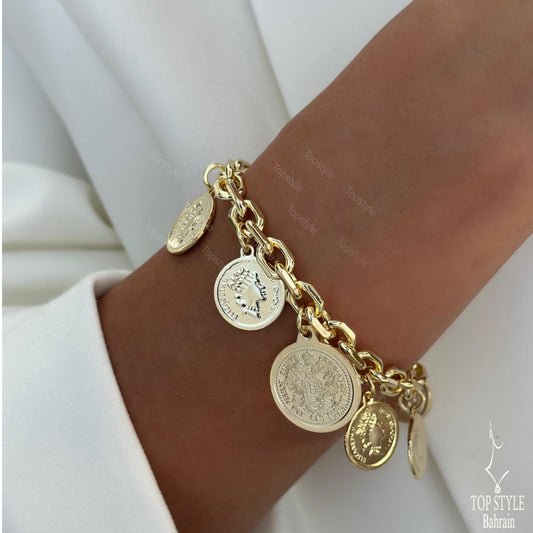 18K Gold Plated Coin Charm Bracelet