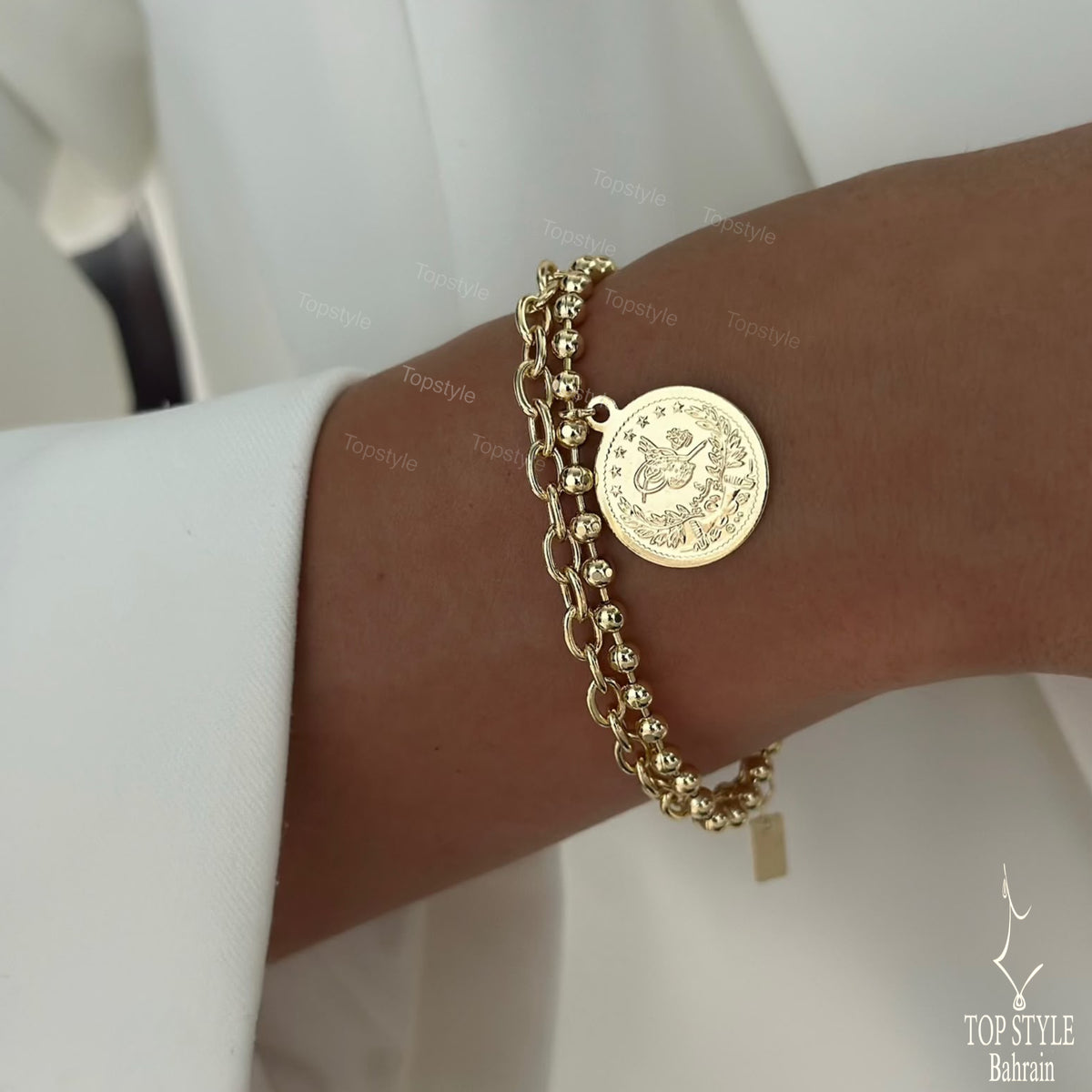 Double Chain Coin Charm Bracelet | 18K Gold Plated