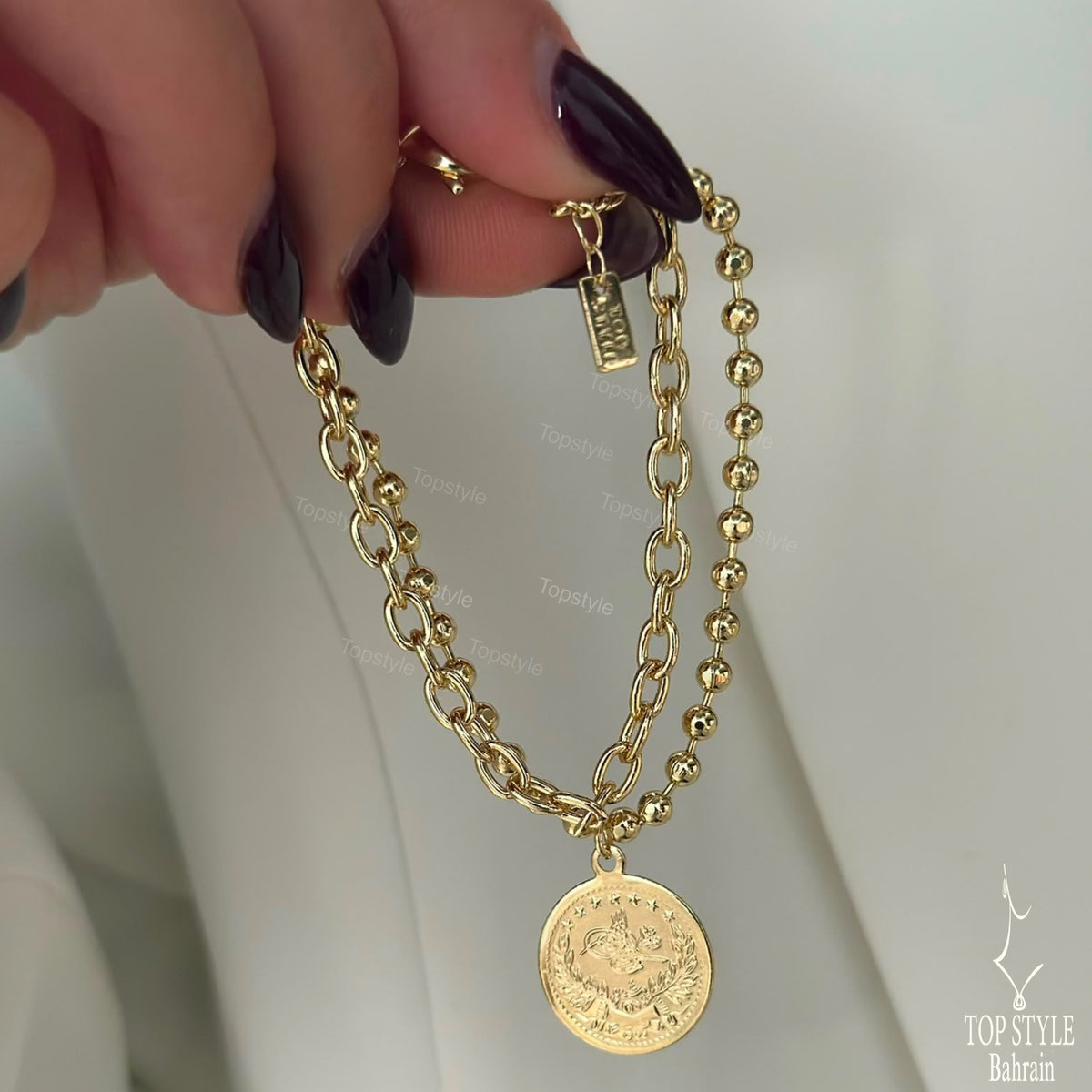 Double Chain Coin Charm Bracelet | 18K Gold Plated