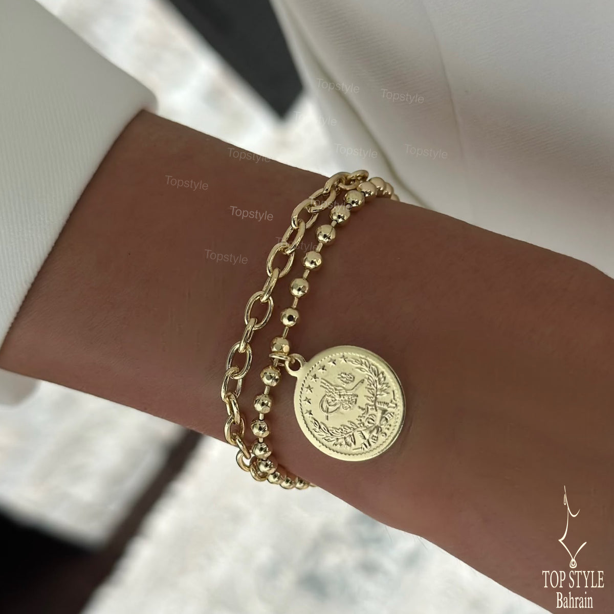 Double Chain Coin Charm Bracelet | 18K Gold Plated